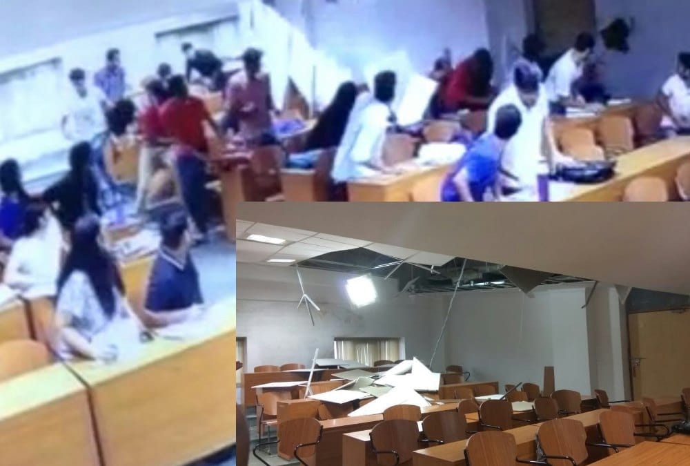 sealing of a hall falls down in lohia university.