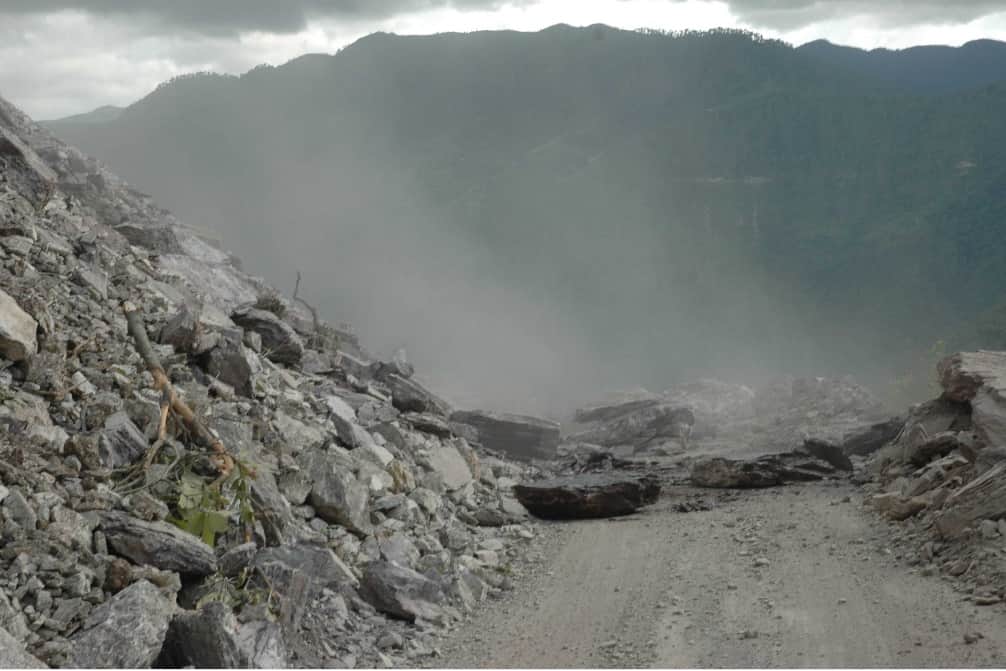 Stone Rain on All Weather Road after mountain collapse pithoragarh highway