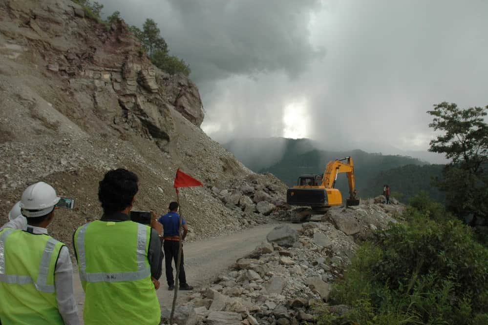Stone Rain on All Weather Road after mountain collapse pithoragarh highway