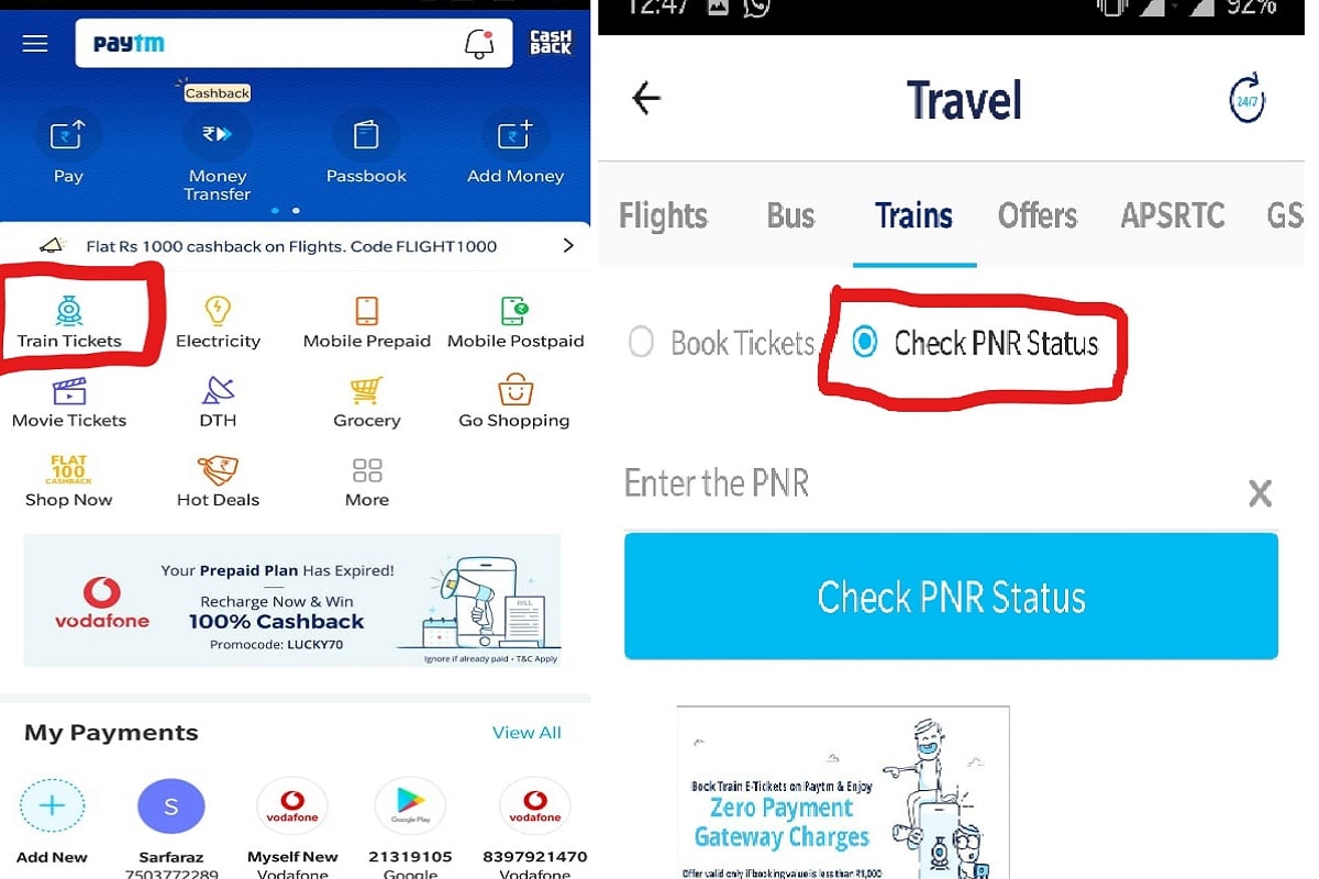 check your PNR status through Paytm mobile app