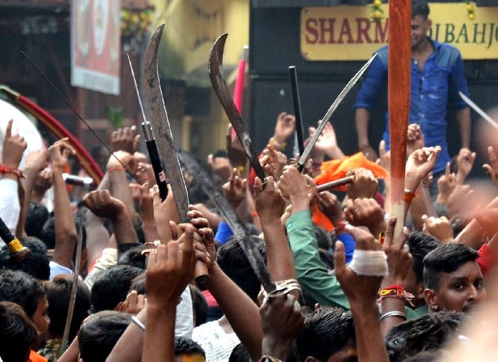 Swords shown during yatra in Bareilly