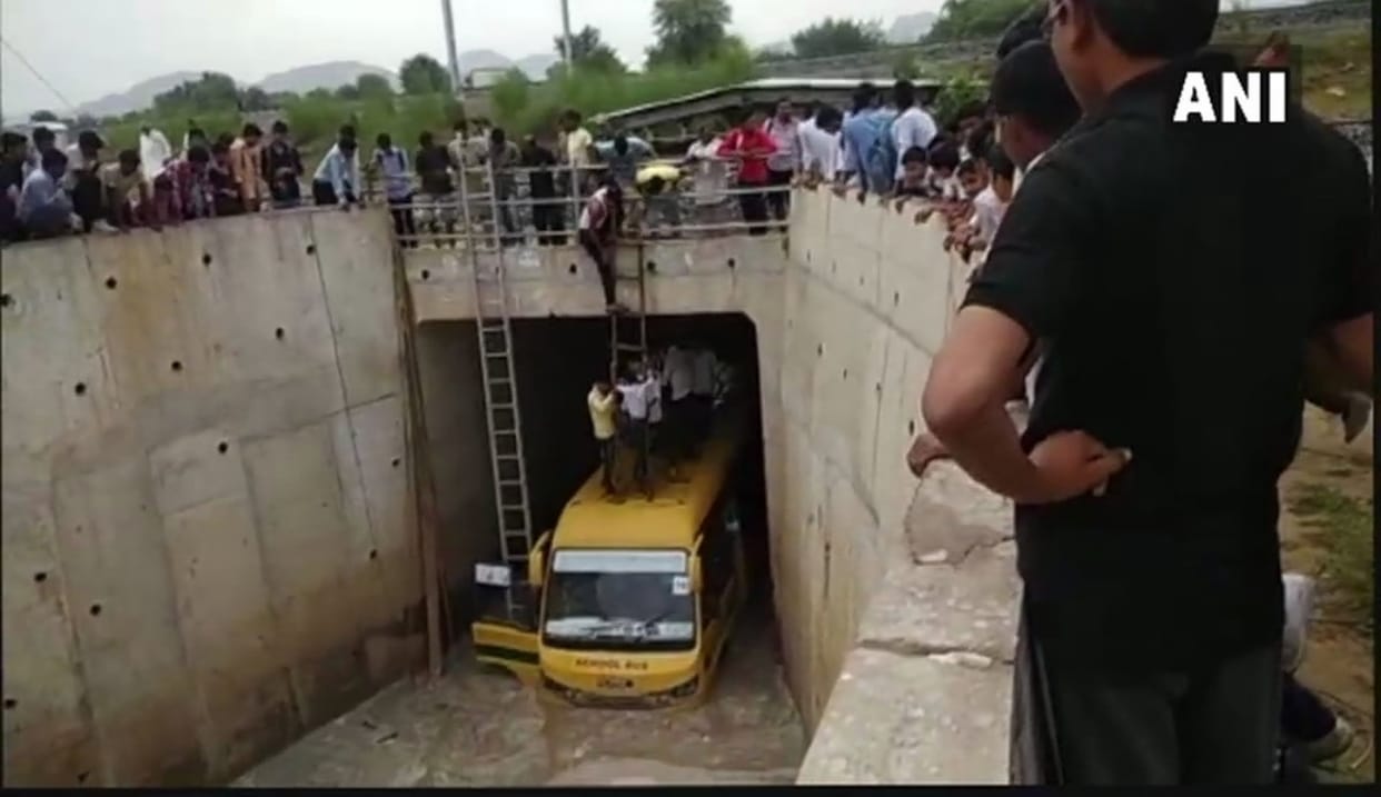 rajasthan: rescue operation of students in school bus trapped in flood would shock you.