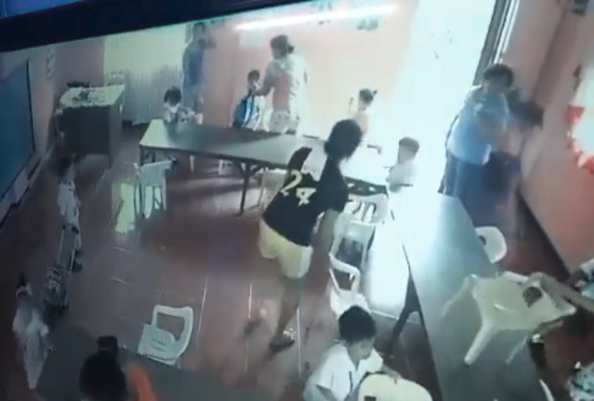 watch funny school video kid hanging chair instead school bag in Philippines