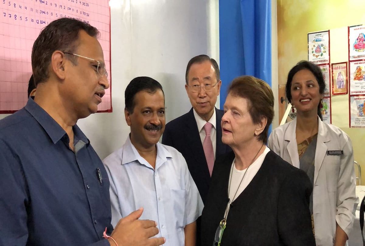 Former UN Secretary-General Ban Ki-Moon and Gro Harlem Brundtland visit Mohalla Clinic in delhi