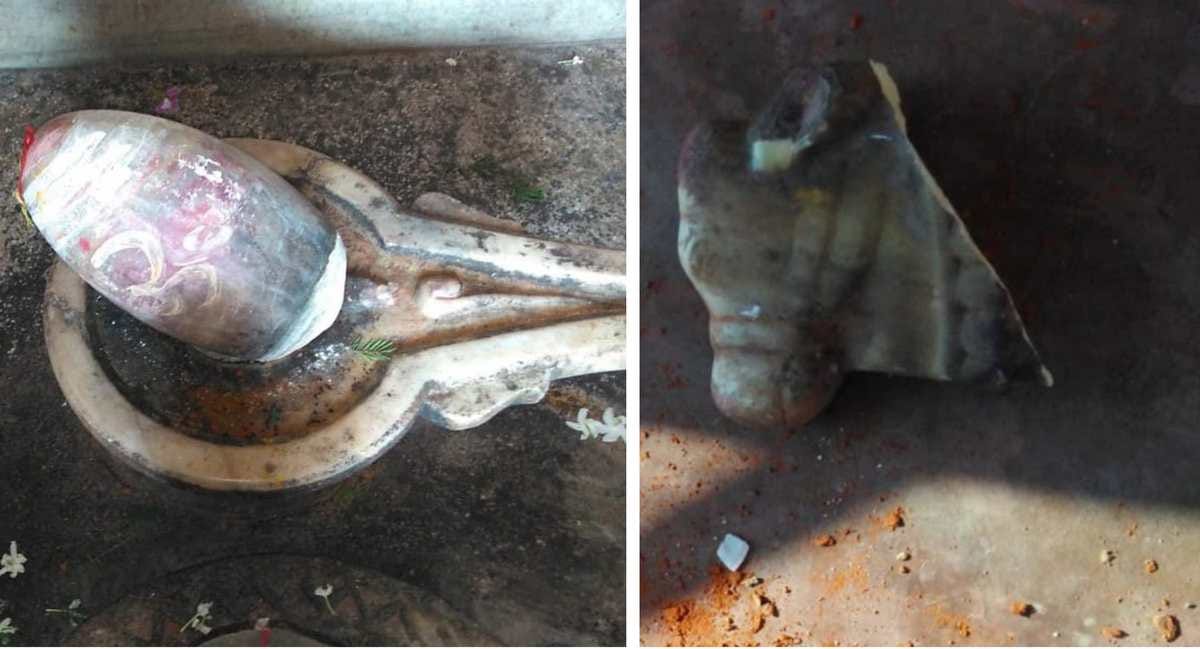 Non social element broken nandi statue in temple