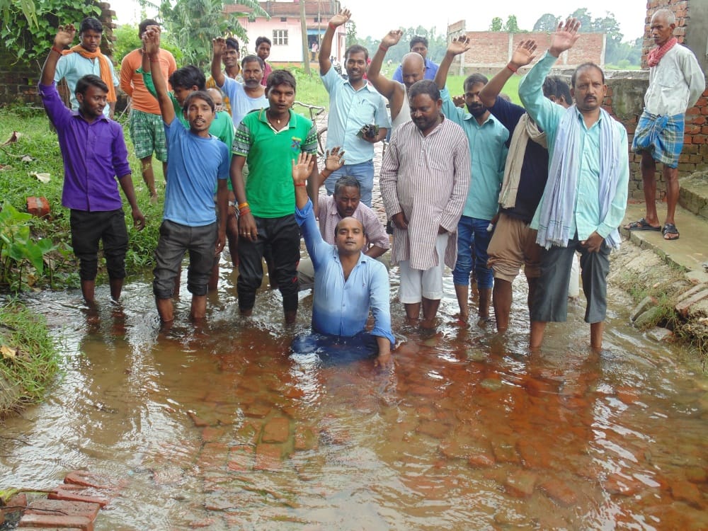 protest in water on the  road