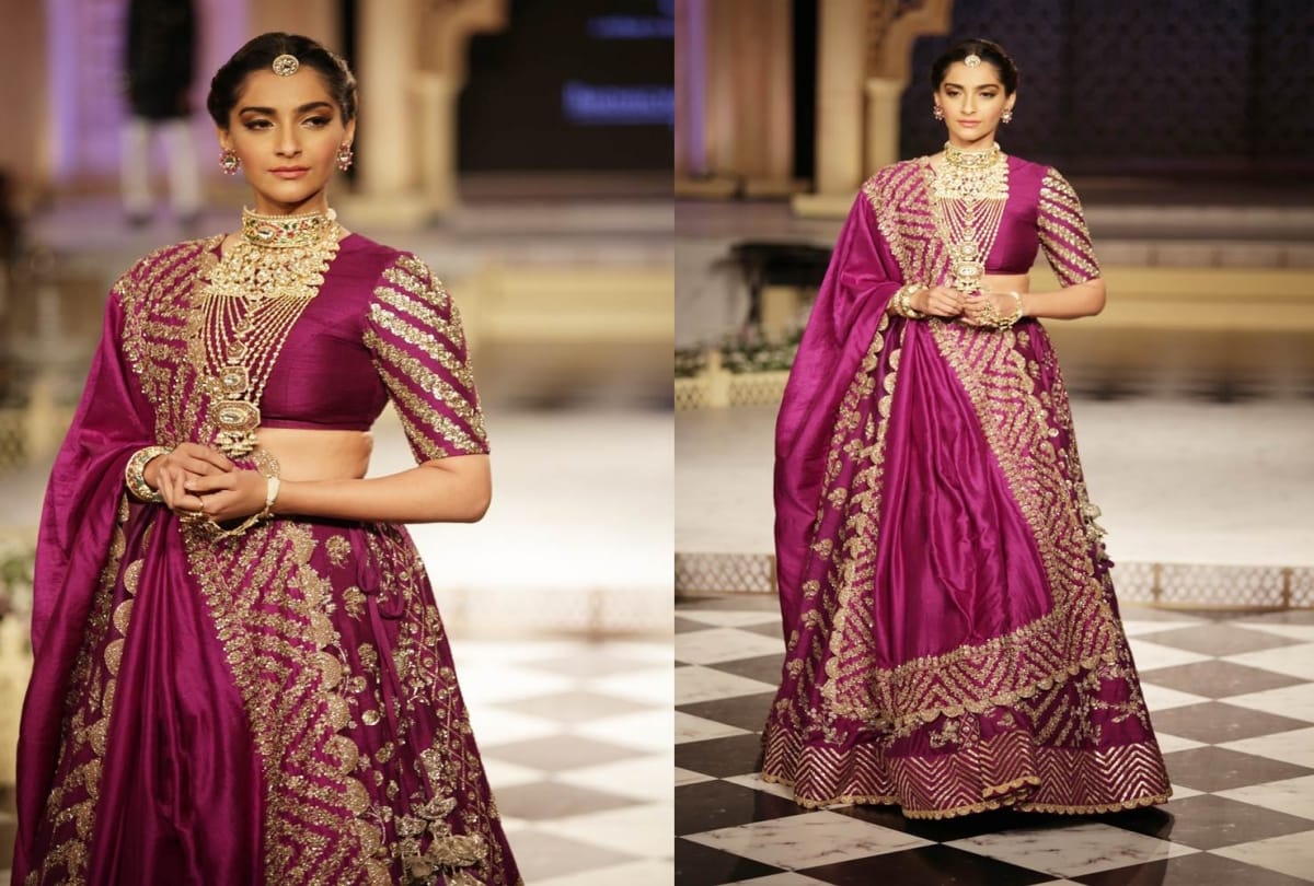 Sonam Kapoor in bride avatar husband anand ahuja holds her dupatta