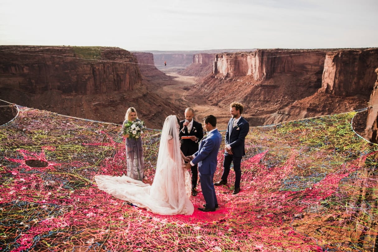Wedding on 400 feet above the moab desert in California