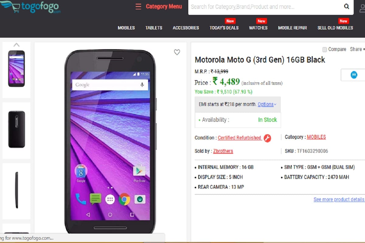 Motorola Moto G (3rd Gen) 16GB Black