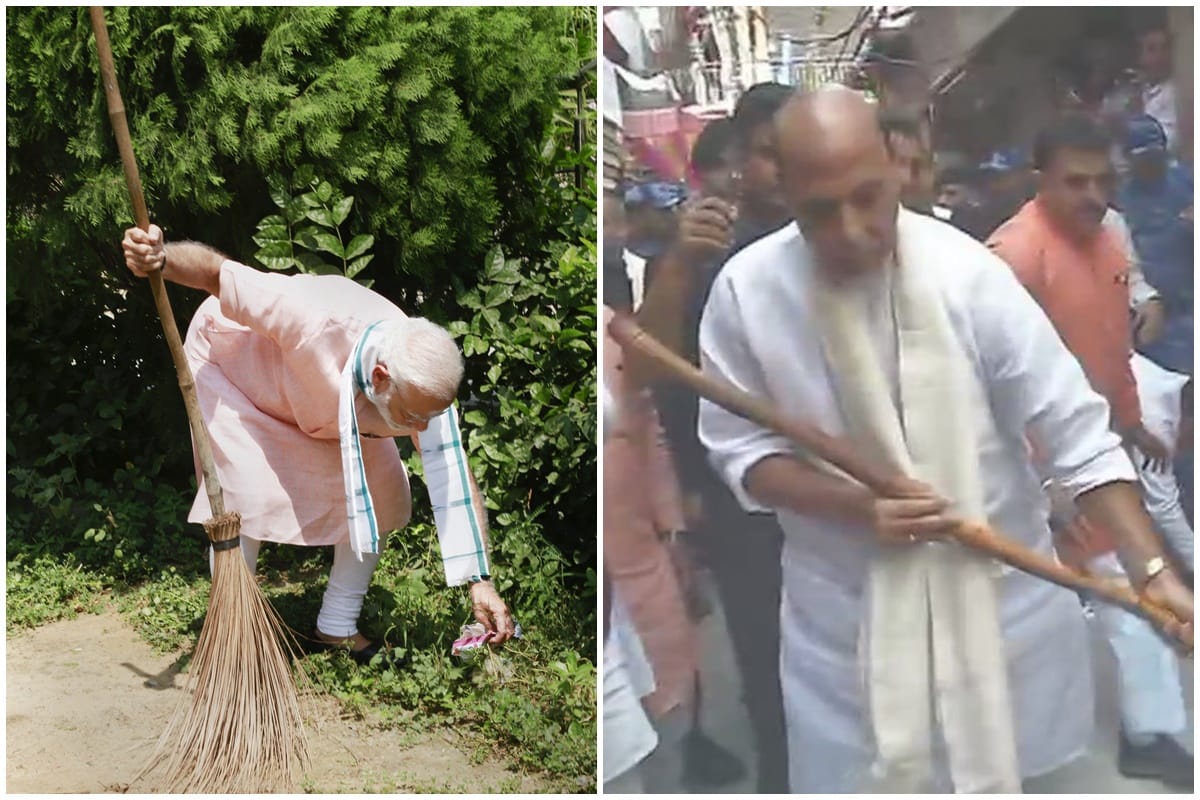 as part of Swachhata Hi Seva movement PM Modi and cabinet ministers done cleaning drive