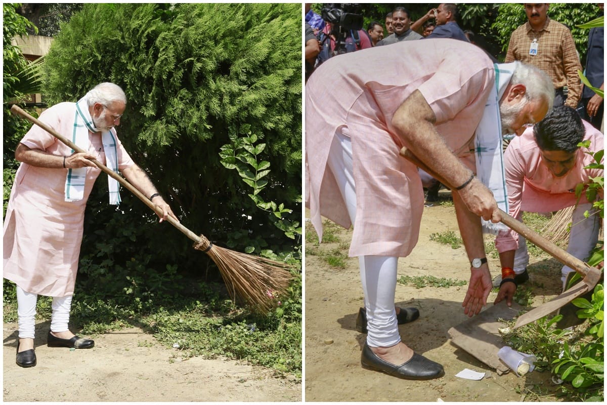 as part of Swachhata Hi Seva movement PM Modi and cabinet ministers done cleaning drive