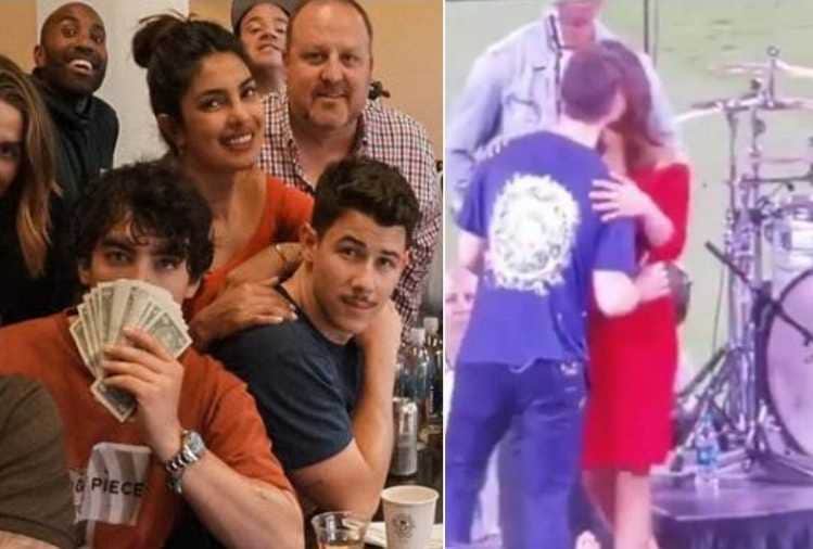 priyanka chopra kiss her fiancee nick jonas at baseball stadium