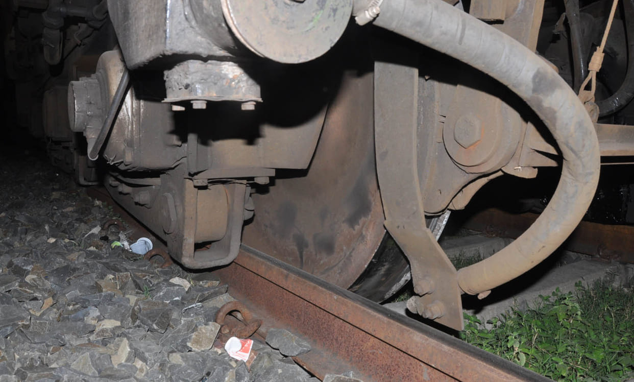 The engine of the train derail from track during shunting
