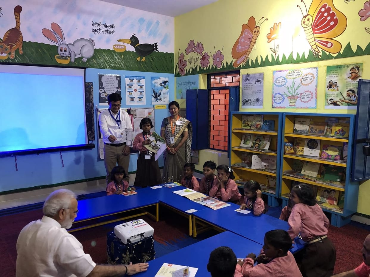 PM modi celebrate his birthday with school student at varanasi