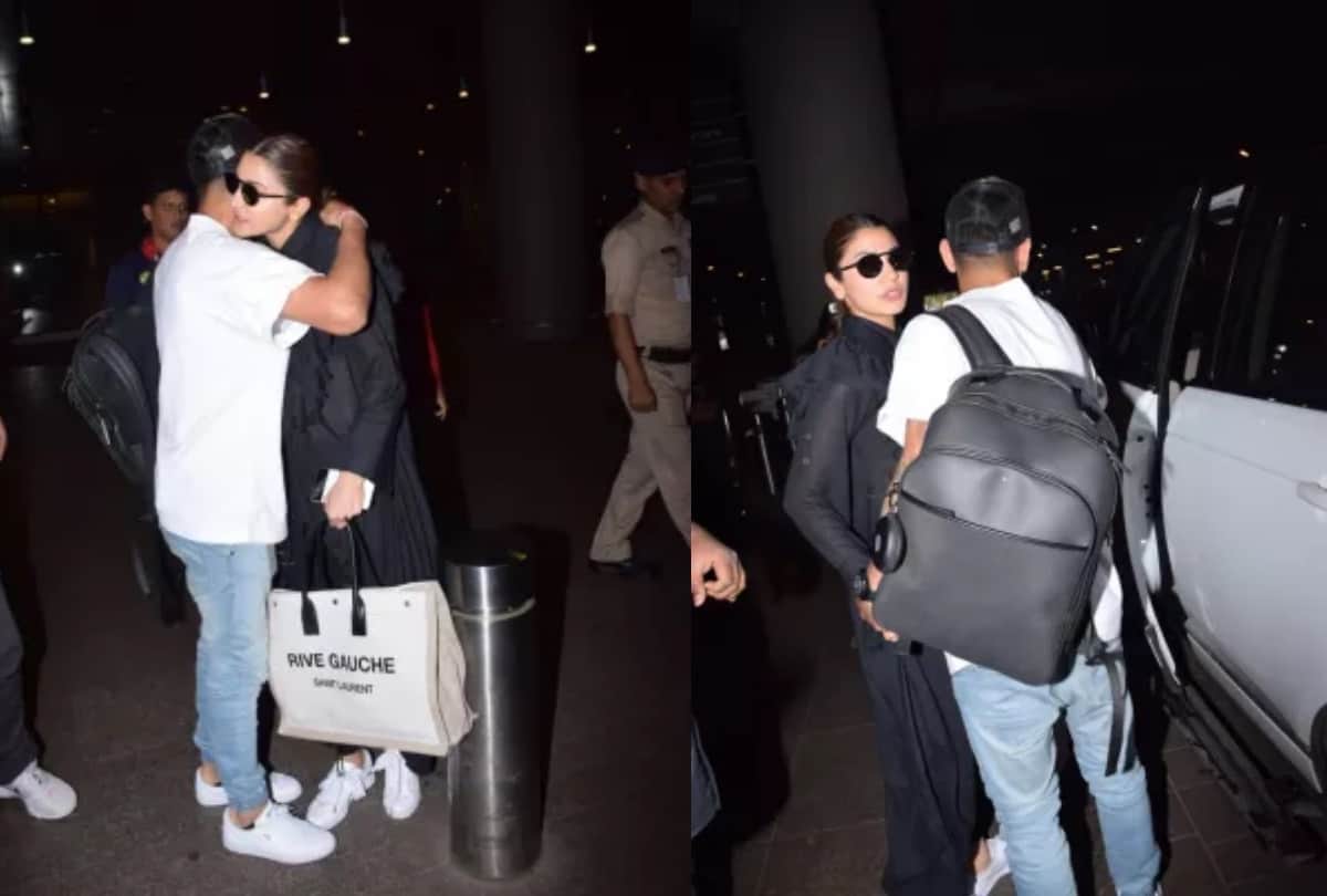 virat anushka shares adorable moment while leaving from airport as they hug each other delhi ncr