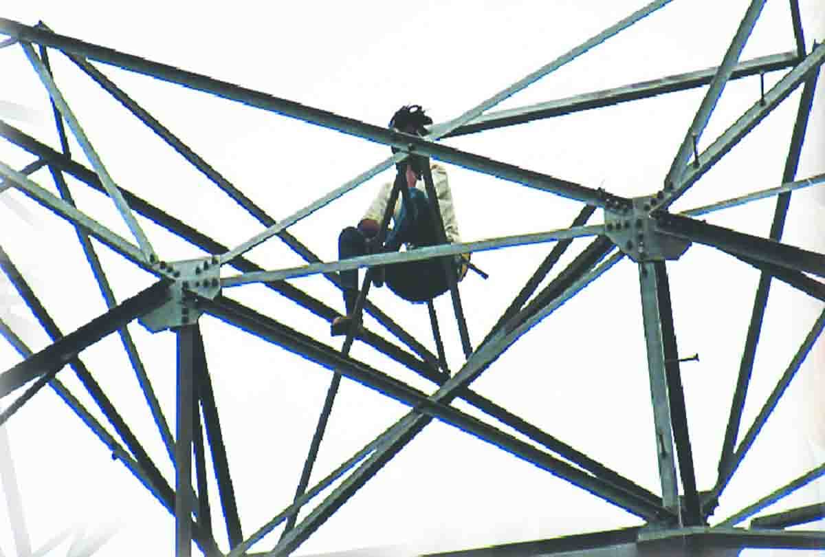 husband climbed up pole of high tension line due to wife