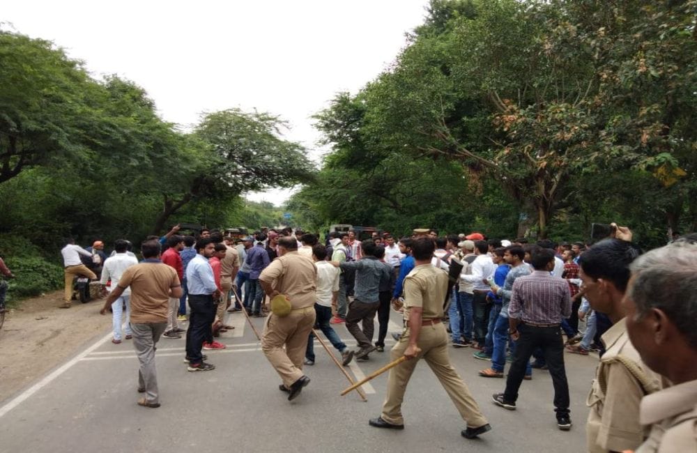 PMV Polytechnic students protest over their demands in vrindavan