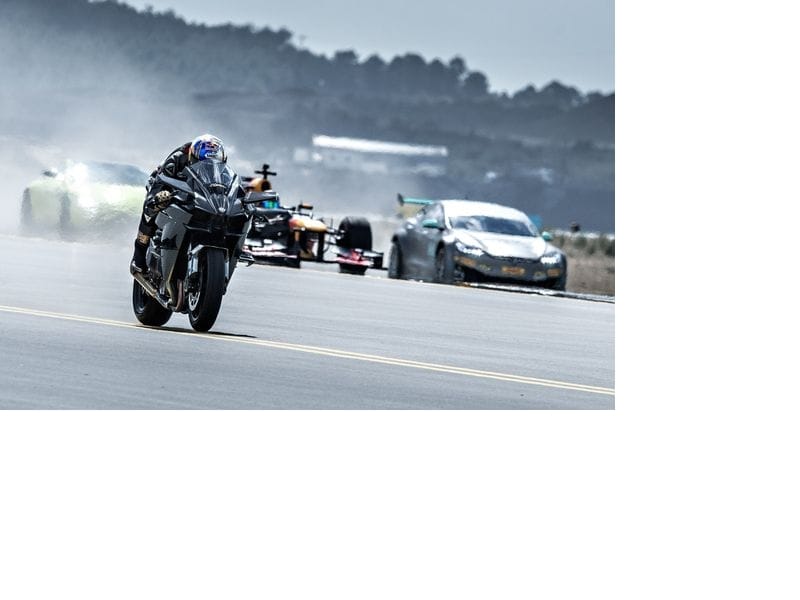 fighter plane ,formula one car,and super bike took participate in race together