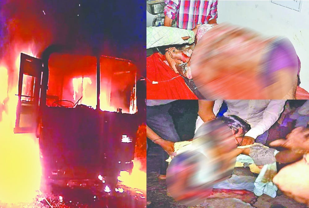 HT electricity line Burn bus in roorkee labours Horrible photos