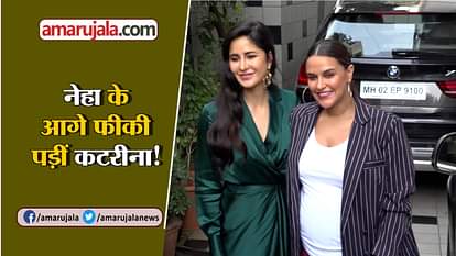 bollywood Neha dhupia flaunts her baby bump at chat show with katrina kaif in mumbai