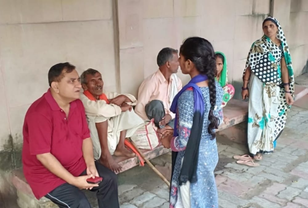 UP DGP meets people outside his residence in lucknow.