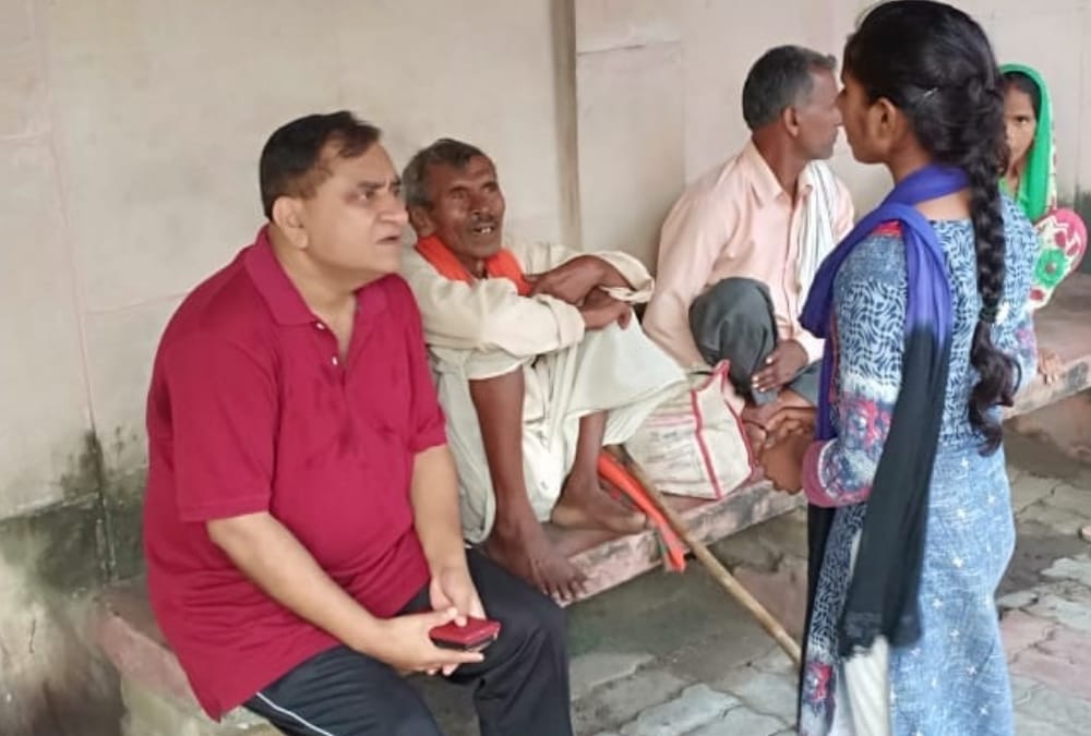 UP DGP meets people outside his residence in lucknow.