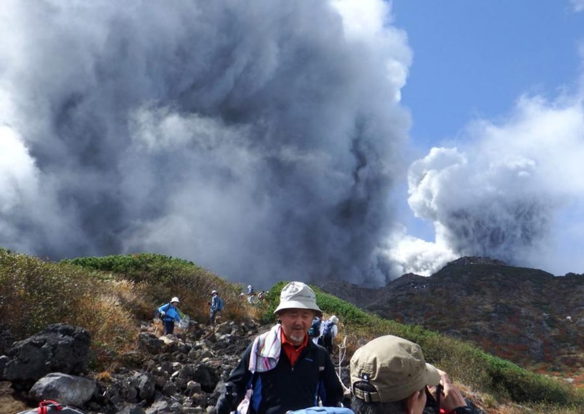 member of 30 families arrived at mount ontake to pay homage to the dead member in valcano accident