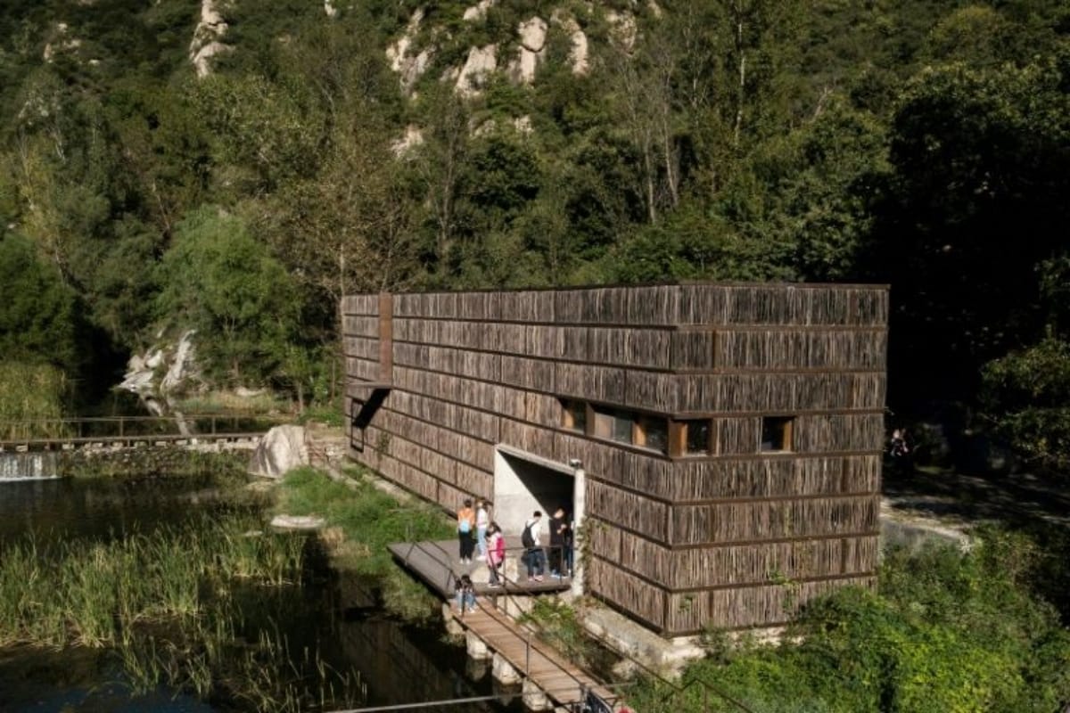 beautiful library made of woods is in between the forest of China