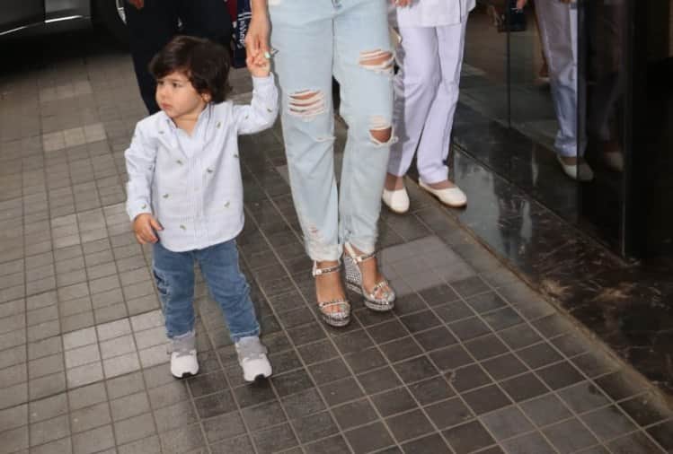 taimur ali khan say hi to media at his sister inaya naumi birthday party