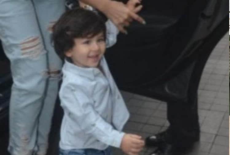 taimur ali khan say hi to media at his sister inaya naumi birthday party