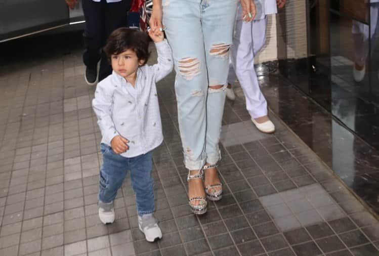 taimur ali khan say hi to media at his sister inaya naumi birthday party