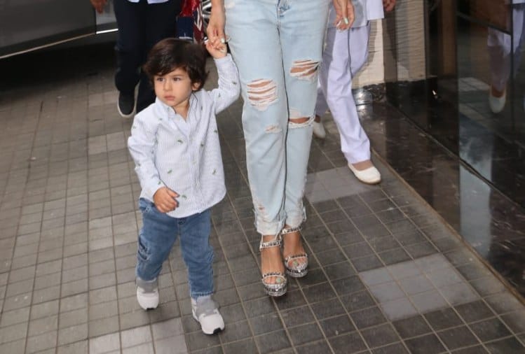 taimur ali khan say hi to media at his sister inaya naumi birthday party