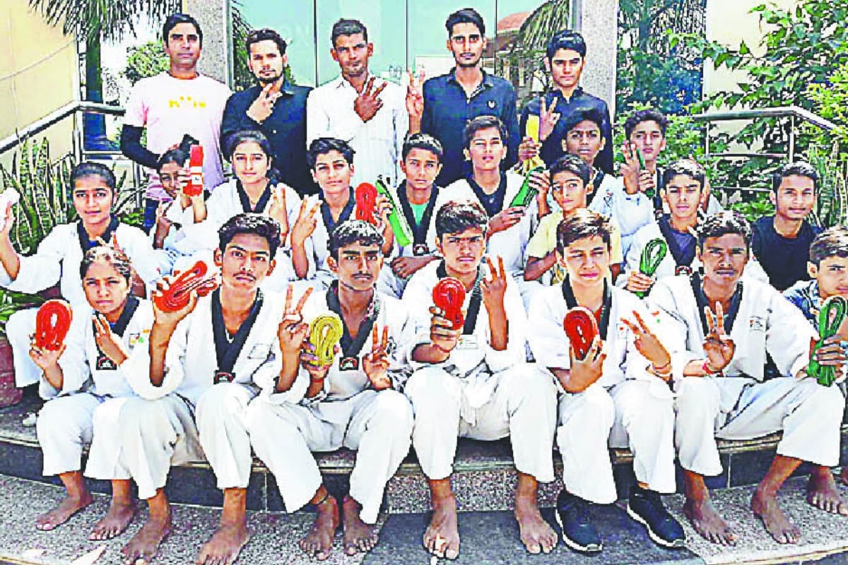 Taekwondo color belt examination closed players the best performance by the