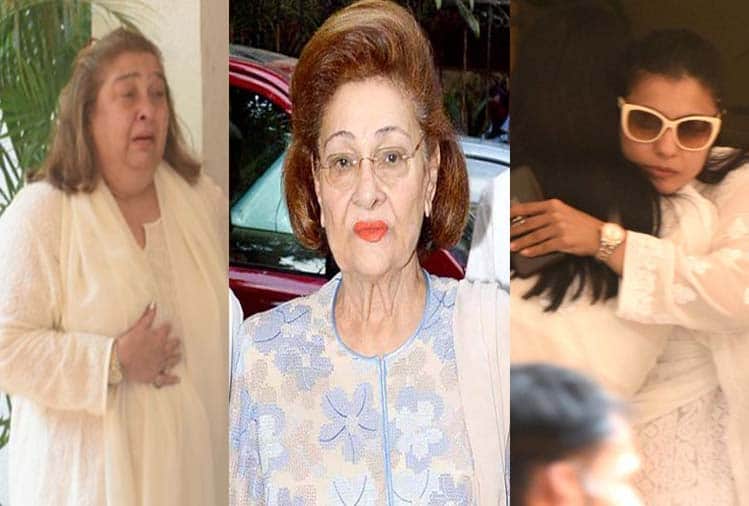 Krishna Raj Kapoor funeral rima jain kajol karishma kapoor and other celebrities reach chembur