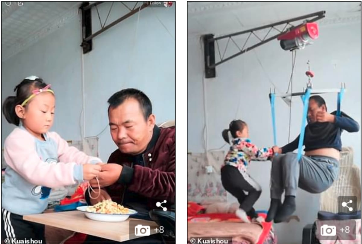 Six year old girl take care of her paralysed father
