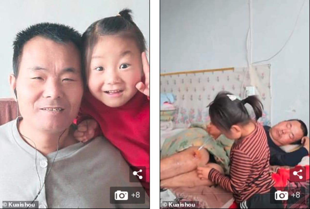 Six year old girl take care of her paralysed father