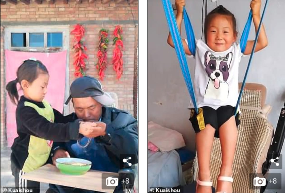 Six year old girl take care of her paralysed father