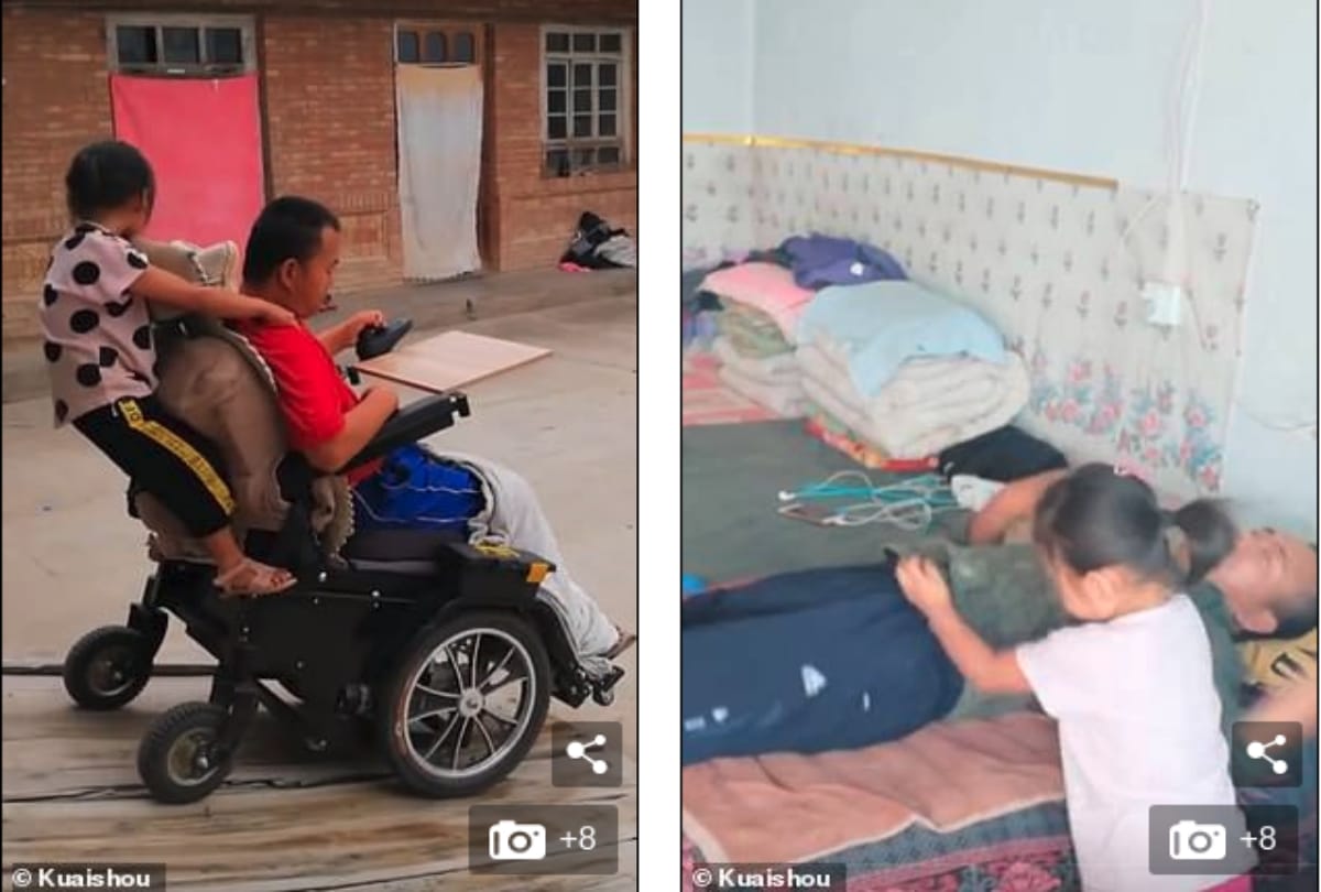 Six year old girl take care of her paralysed father