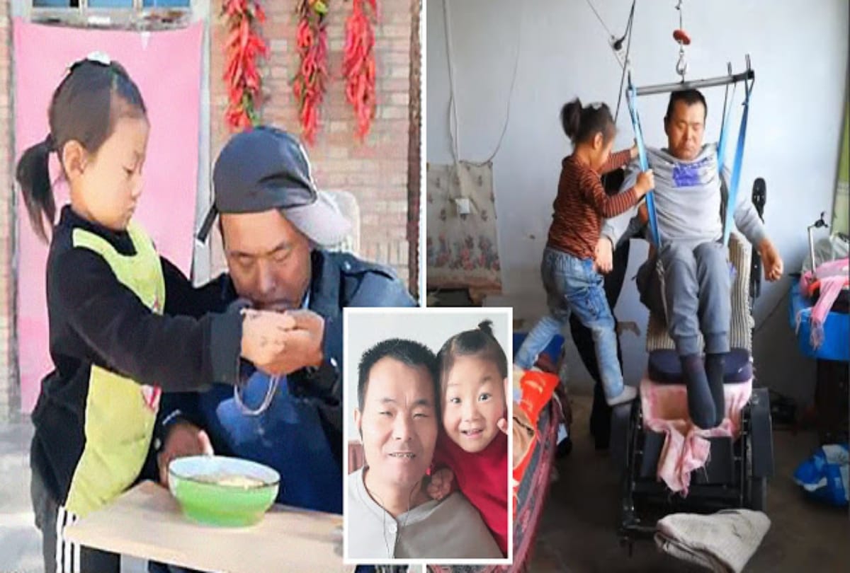 Six year old girl take care of her paralysed father