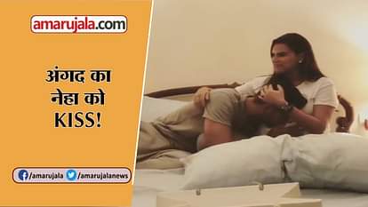 NEHA DHUPIA INSTAGRAM VIDEO LOVERATRI SONG ANGAD KISSES BABY BUMP