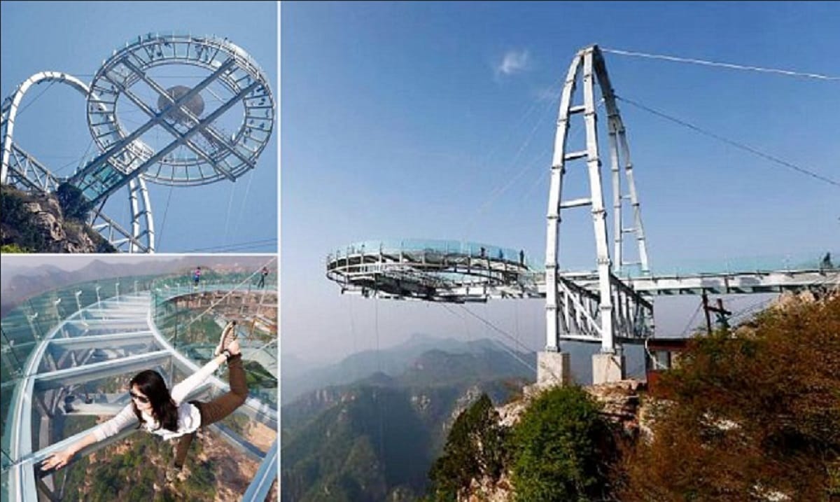 Safety cord falls off harness as man hops on high bridge in China