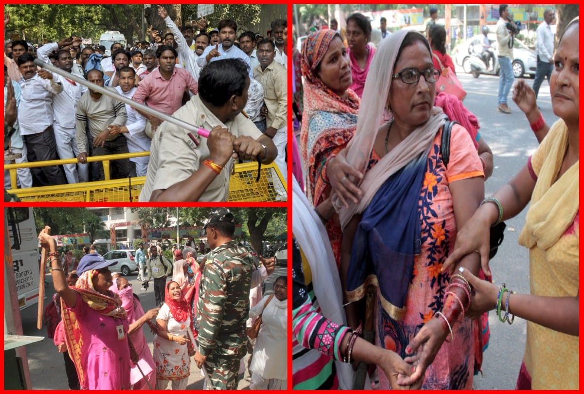 Lathi charge on EDMC worker protest in jantar mantar delhi