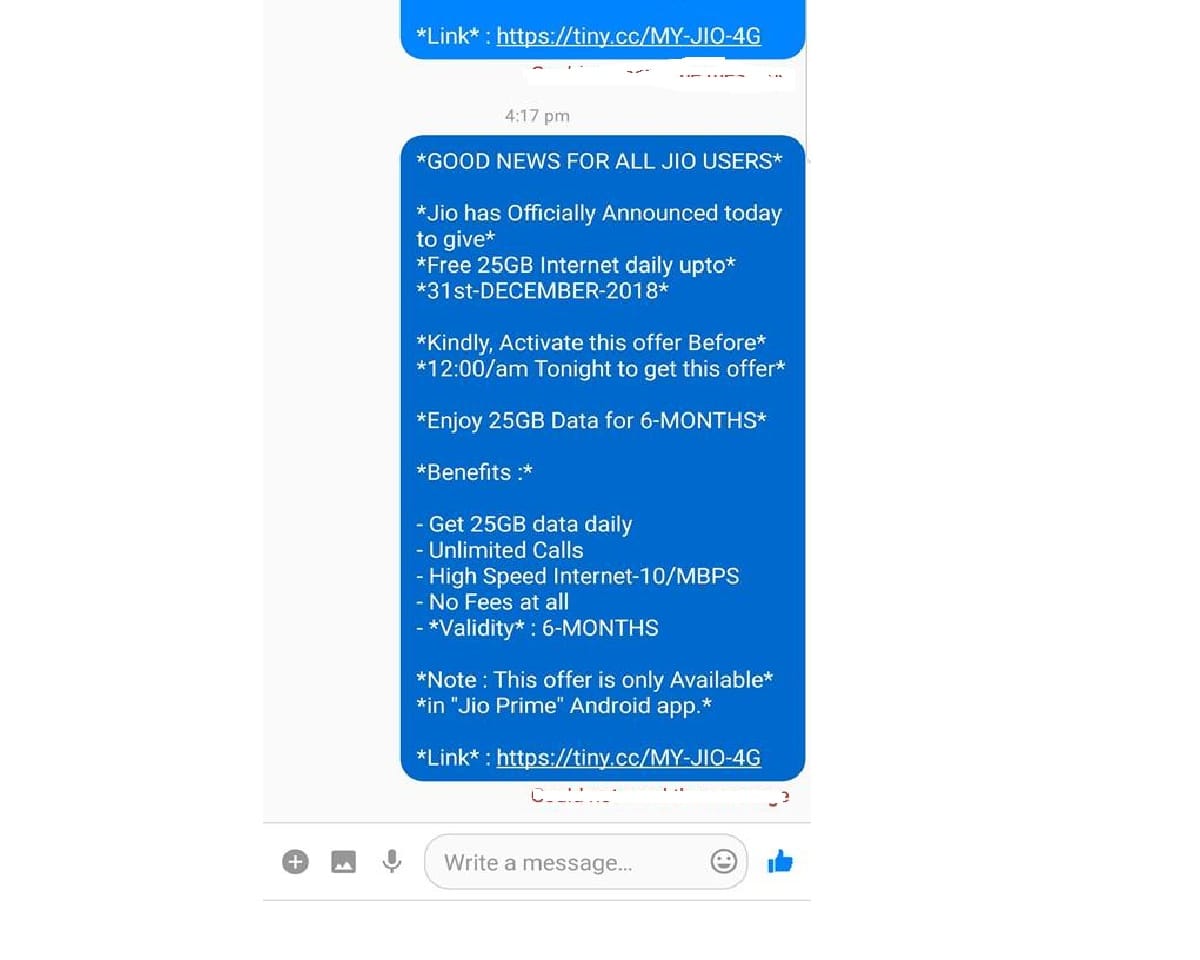 jio fake offer