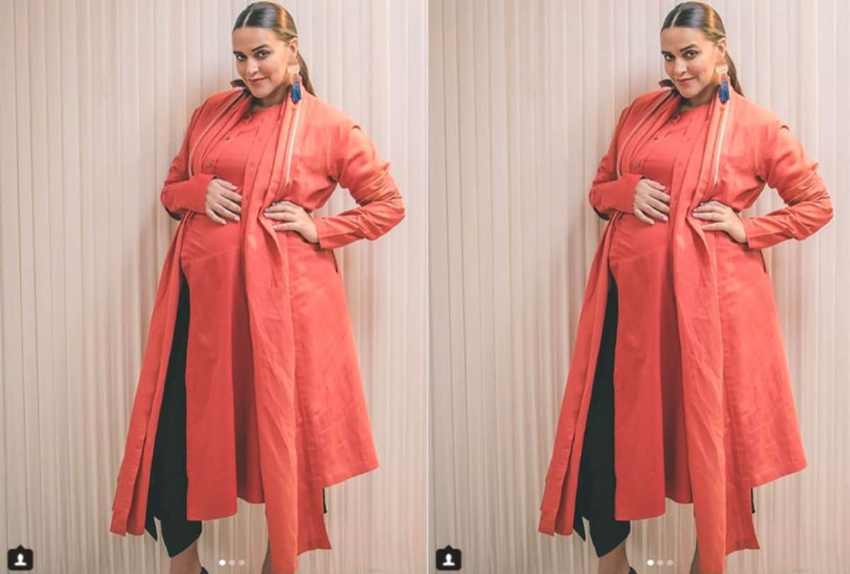 Neha Dhupia flaunts her baby bump in ethnic traditional attire