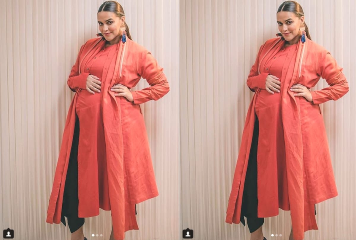 Neha Dhupia flaunts her baby bump in ethnic traditional attire