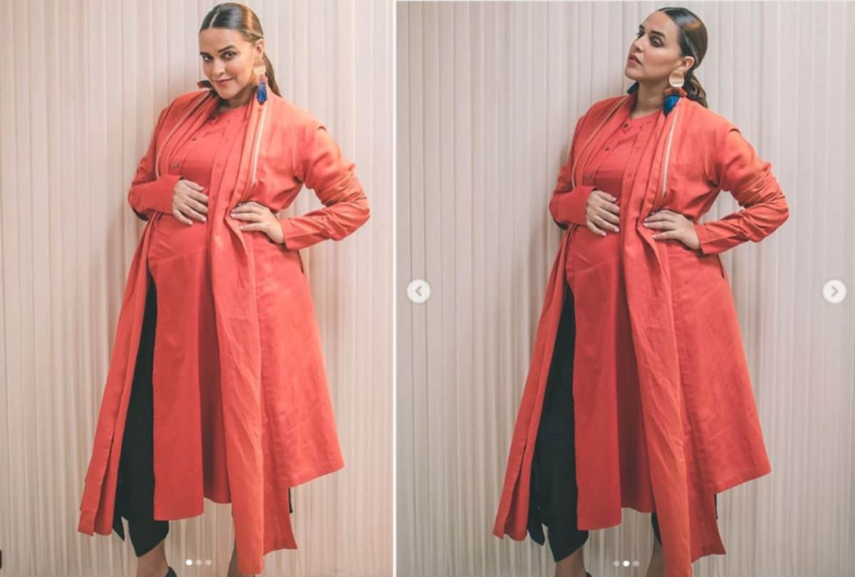 Neha Dhupia flaunts her baby bump in ethnic traditional attire