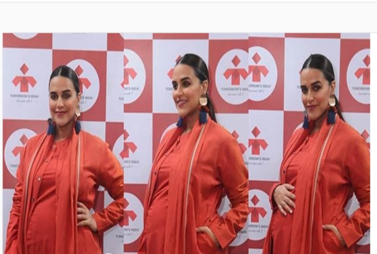 Neha Dhupia flaunts her baby bump in ethnic traditional attire