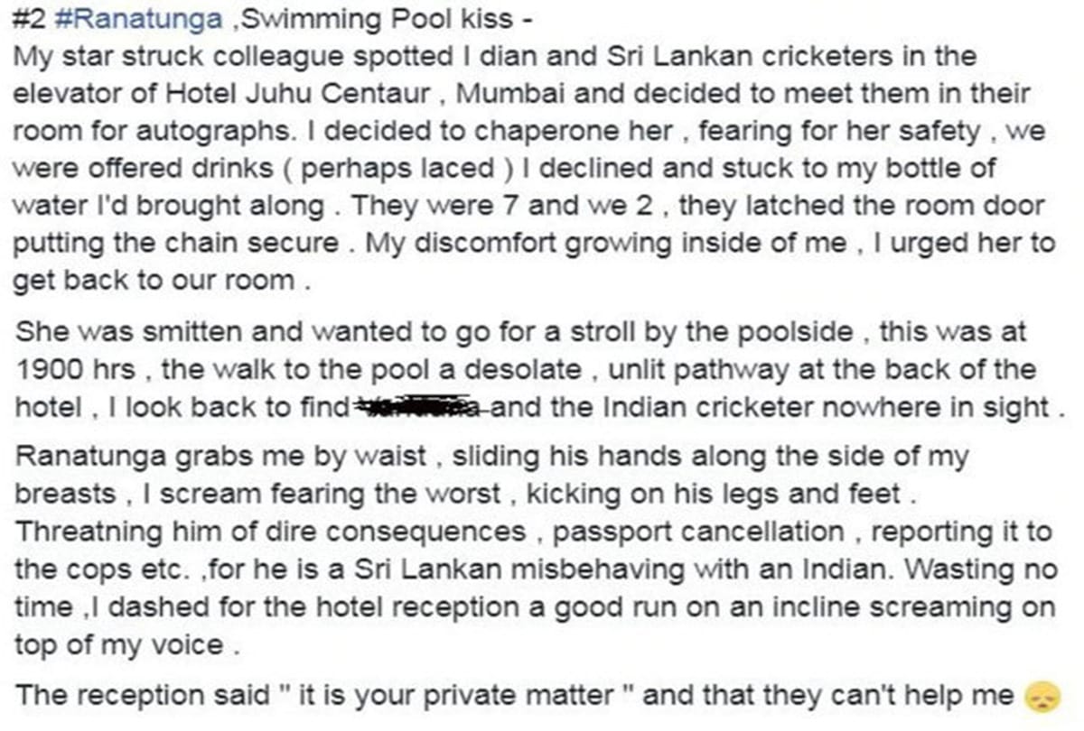 India air hostess speaks about her sexual harassment by sri lankan legend arjuna ranatunga