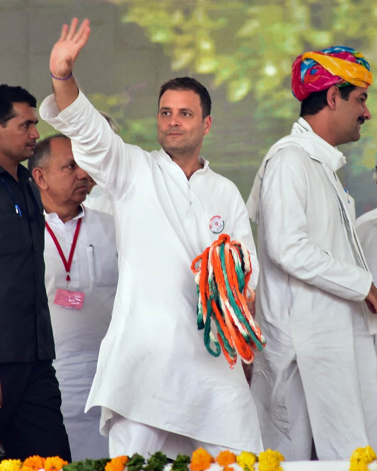 Congress President Rahul Gandhi addresses a gathering in Bharatpur, Rajasthan