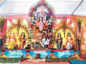 navratri festival:decorated durga puja pandal in kaushambi